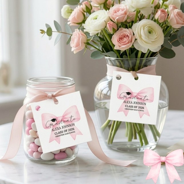 Süße rosa Schleife Abschlussmütze Absolvent Geschenkanhänger (Von Creator hochgeladen)