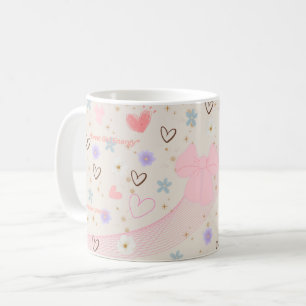 Süße rosa Schleife Ästhetik-Tasse Kawaii Hübsche Kaffeetasse