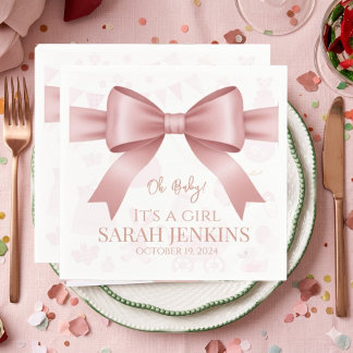 Süße rosa Schleife & Band Mädchen Baby-Party Serviette