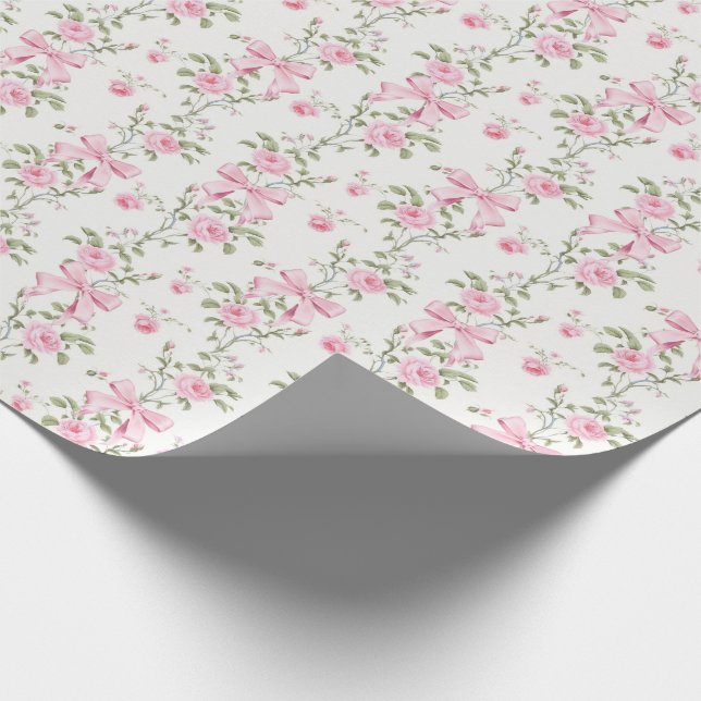 Süße rosa Schleife Blumen Coquette  Geschenkpapier (Ecke)