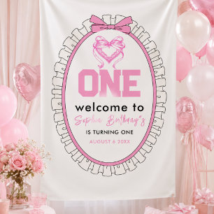 Süße rosa Schleife Coquette 1. Geburtstag Banner