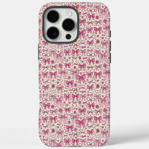 Süße rosa Schleife Doodle-Muster Coquette-Stil iPhone 16 Pro Max Hülle