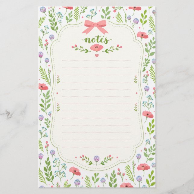 Süße rosa Schleife Florales Briefpapier (Vorderseite)