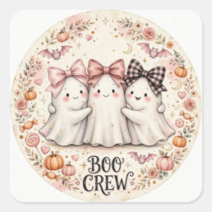 Süße rosa Schleife Geist BOO CREW Halloween-Party Quadratischer Aufkleber