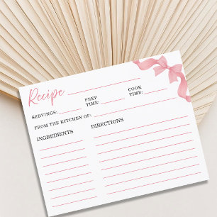Süße Rosa Schleife Hochzeitsdusche Rezeptkarte