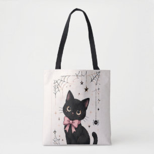 Süße rosa Schleife Spinnennetz schwarze Katze