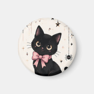 Süße rosa Schleife Spinnennetz schwarze Katze Magnet