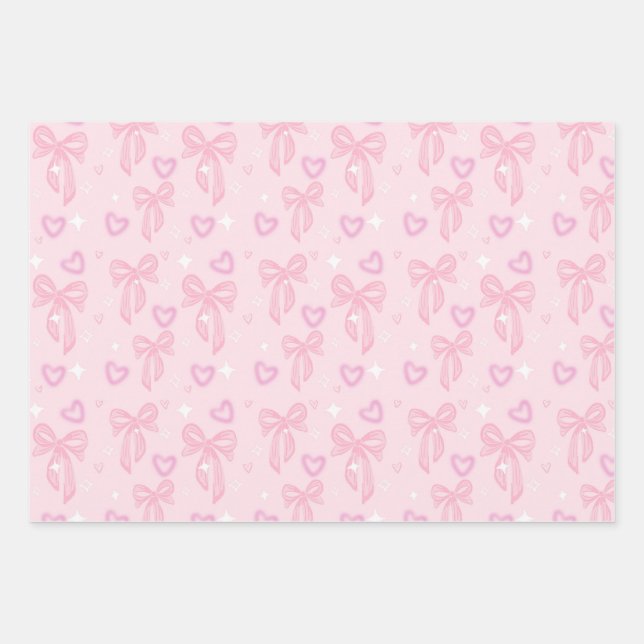 Süße rosa Schleifen Geschenkpapier Set (Vorderseite)