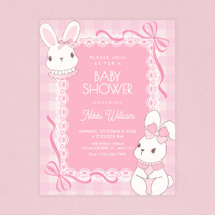 Süße rosa Schleifen-Hasen-Baby-Party Einladung