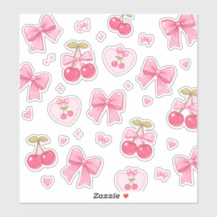 Süße rosa Schleifen & Kirschen Notizbuch Kawaii Aufkleber