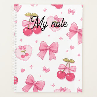 Süße rosa Schleifen & Kirschen Notizbuch | Kawaii Planer