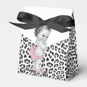 Süße rosa Schneeleoparden-Babyshower-Geschenkboxen Geschenkschachtel