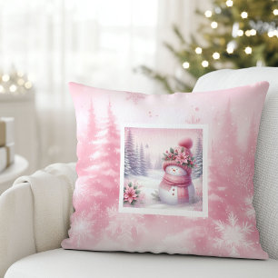 Süße rosa Schneemann-Winter-Szene Kissen Kinder Ge