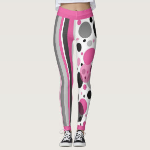 Süße rosa schwarze und graue abstrakte Polka-Punkt Leggings