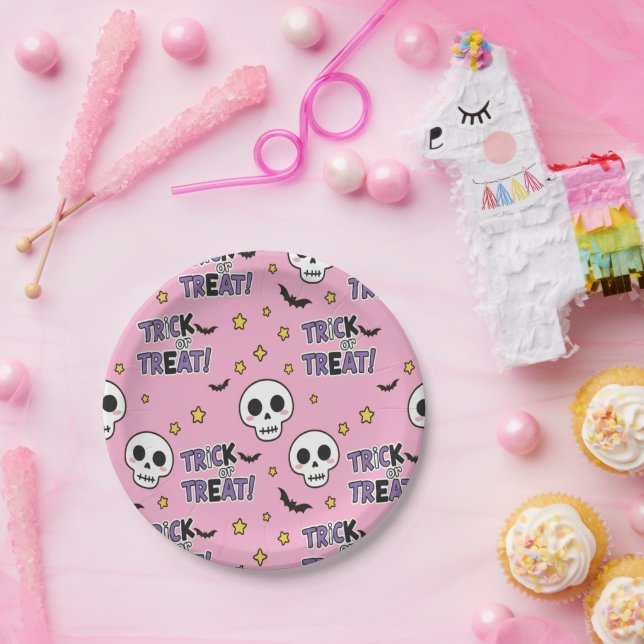 Süße rosa Skelette für Halloween Pappteller (Party)