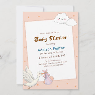 Süße rosa Storch-Mädchen-Cloud-Baby-Party Einladung