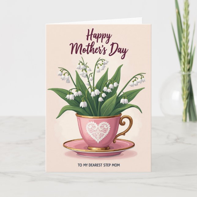 Süße rosa Teetasse Muttertags-Karte Karte (Vorderseite)