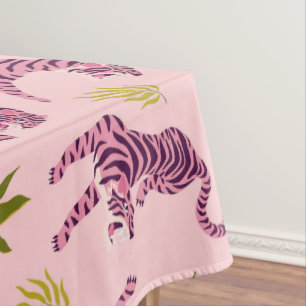 Süße rosa Tiger tropische Blätter abstraktes Tier Tischdecke