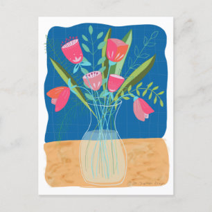 Süße rosa Tulpen-Blumenmuster Postkarte