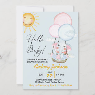 Süße rosa und blaue Babyelefanten-Baby-Party Einladung