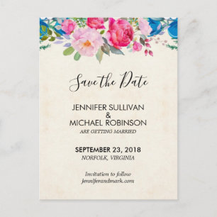 Süße rosa und blaue Blumen Hochzeit Vormerkung Postkarte