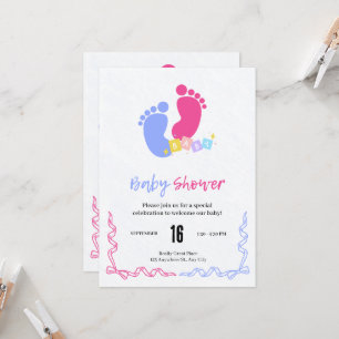 Süße rosa und blaue Pastell-Baby-Fußabdrücke-Blöck Einladung