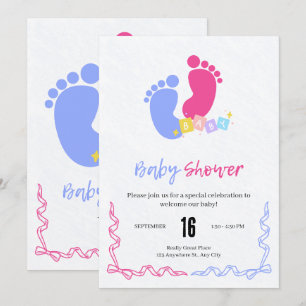 Süße rosa und blaue Pastell-Baby-Fußabdrücke-Blöck Einladung