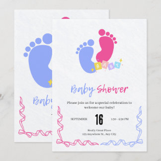 Süße rosa und blaue Pastell-Baby-Fußabdrücke-Blöck Einladung