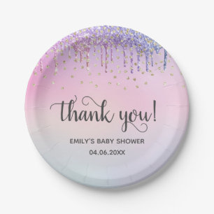 Süße Rosa und Gold Regenbogen Glitter Tropfen Baby Pappteller