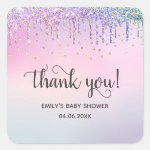 Süße Rosa und Gold Regenbogen Glitter Tropfen Baby Quadratischer Aufkleber
