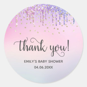 Süße Rosa und Gold Regenbogen Glitter Tropfen Baby Runder Aufkleber