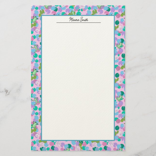 Süße rosa und grüne Frösche Persönlich Briefpapier (Vorderseite)