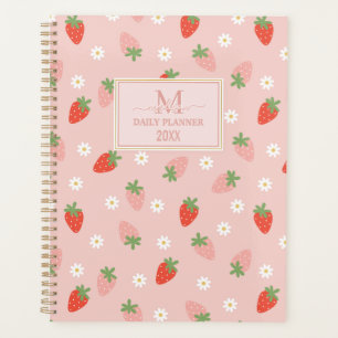 Süße rosa und rote Erdbeeren Monogramm Tagesplaner Planer