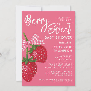 Süße rosa und rote Erdbeeren zur Babyparty Einladung