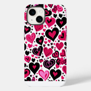 Süße rosa und schwarze Herzen iPhone 14 Hülle