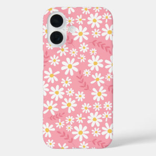 Süße rosa und weiße Gänseblümchen-Blumen nahtloses iPhone 16 Hülle