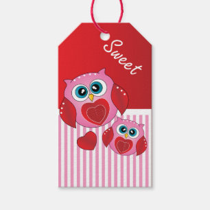 Süße rosa Valentinsgruß-Eulen Geschenkanhänger