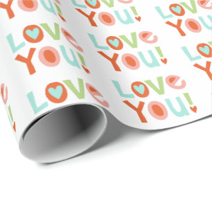 Süße rosa Valentinstag Liebe dich Typografie Geschenkpapier