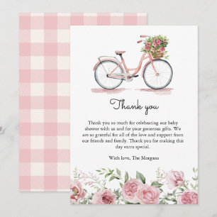 Süße rosa Vintage-Fahrrad Mädchen Baby Shower Dankeskarte
