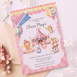 Süße rosa Vintage-Kirmes-Zirkus-Baby-Party Einladung