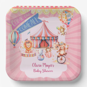 Süße rosa Vintage-Kirmes-Zirkus-Baby-Party Pappteller
