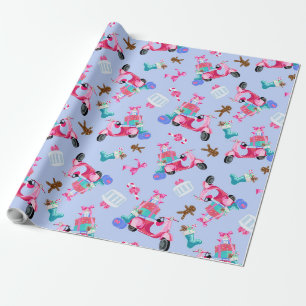 Süße rosa Vintage-Weihnachts-Roller-Geschenkpapier Geschenkpapier