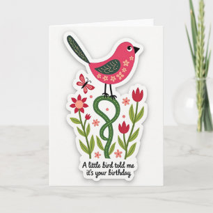 Süße rosa Vogel-Blumenkarte Karte