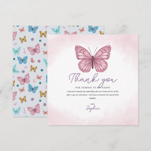 Süße rosa Wasserfarbe-Schmetterling-Kinder Dankeskarte
