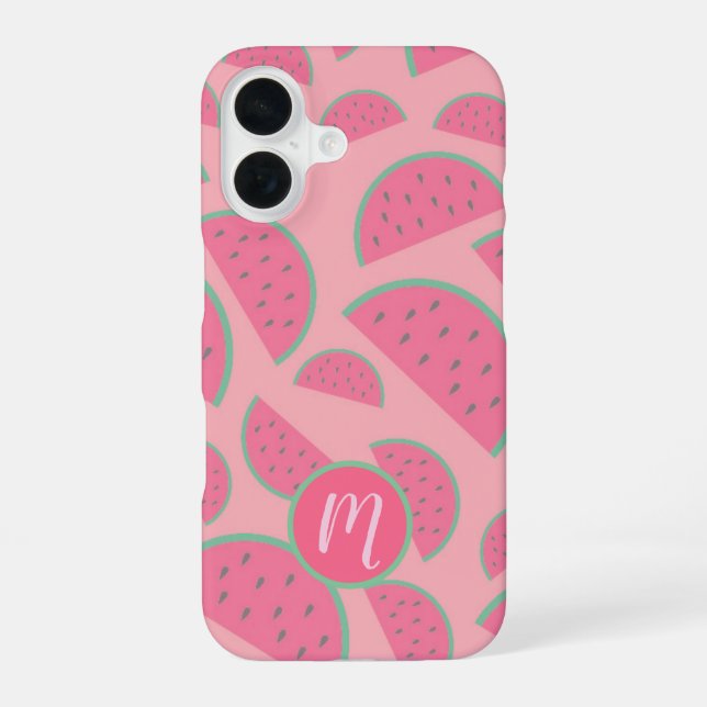 Süße rosa Wassermelonen-Muster-Monogramm iPhone 16 Hülle (Rückseite)