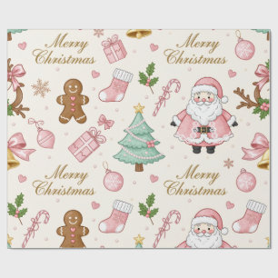 Süße rosa Weihnachts-Wasserfarbe Weihnachtsmann-Sc Geschenkpapier
