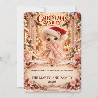 Süße rosa Weihnachtsmaus-Familienparty-Einladung Einladung