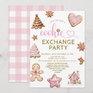 Süße rosa Weihnachtsplätzchen-Tauschparty Einladung