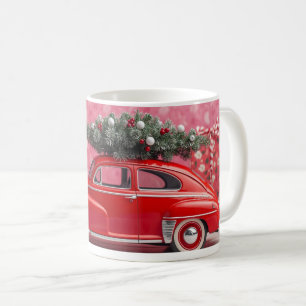 „Süße rosa Weihnachtstasse – rotes Auto und Weihna Kaffeetasse