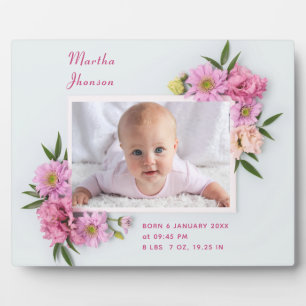 Süße rosa weiße florale Wasserfarbe Baby Mädchen F Fotoplatte